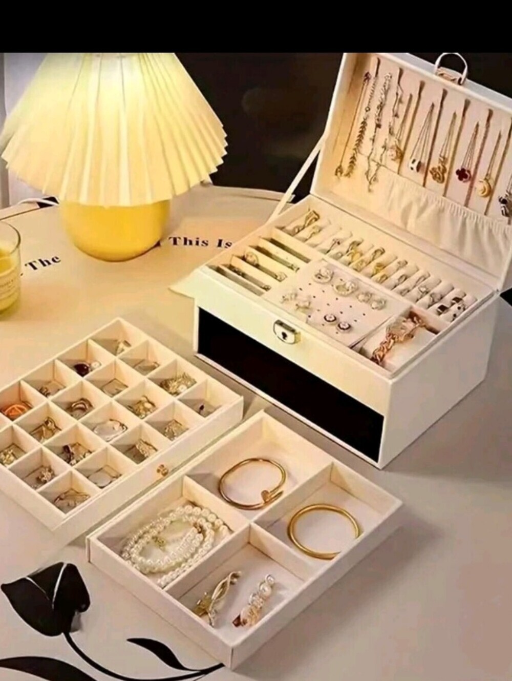 White Jewelry Organizer Box with Removable Trays